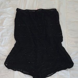 Crocheted strapless romper swim coverup